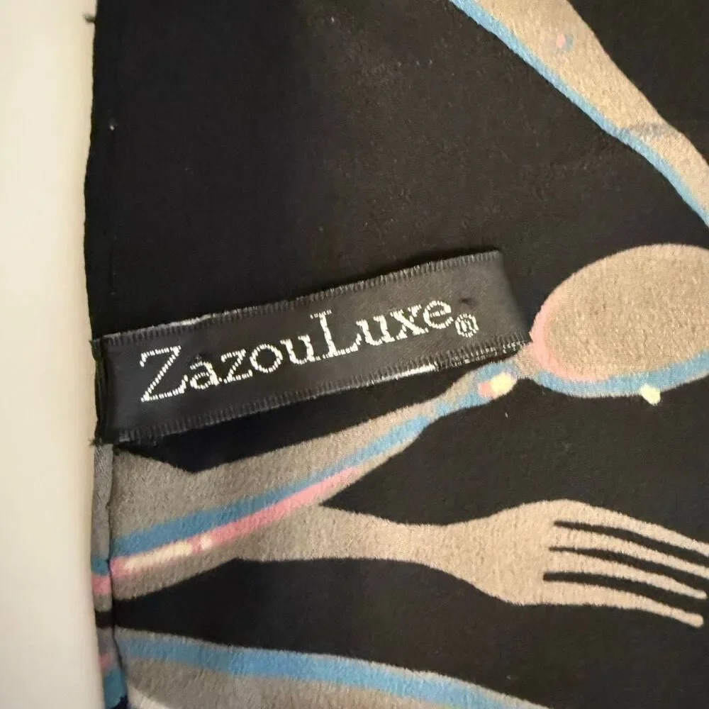 Zazou Luxe Black & Pink Dinner Party Motif Silk Scarf Size 33”X34”